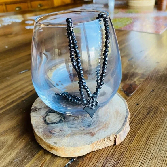 Marlyn Schiff Crystal Beaded Necklace with Diamond Shaped Pave Stone Charm - Picture 2 of 5